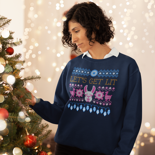 Let's Get Lit Llama Ugly Christmas Sweatshirt - HeadhunterGear